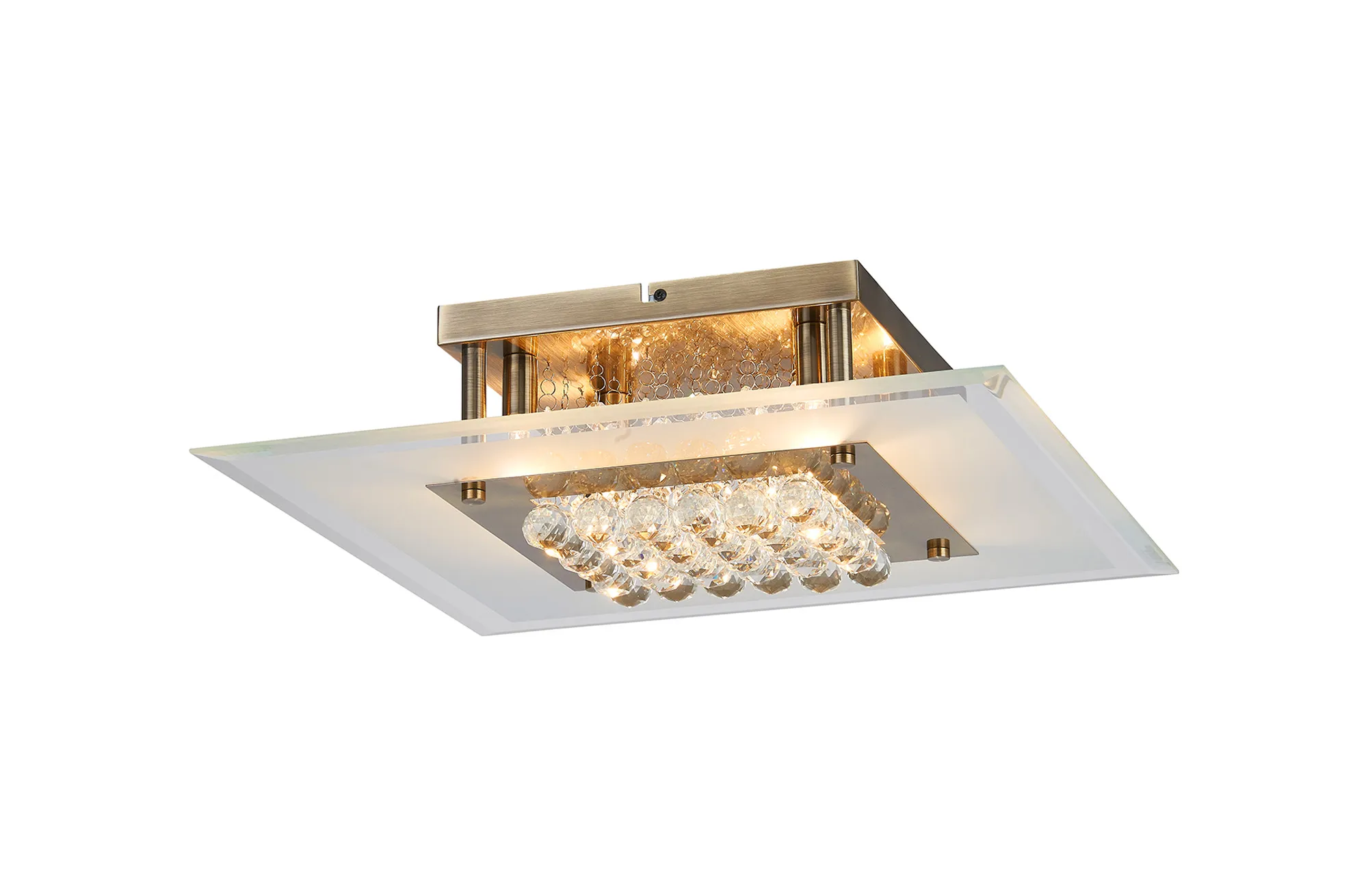 IL30024AB  Delmar Crystal  Flush Ceiling Square 6 Light Antique Brass